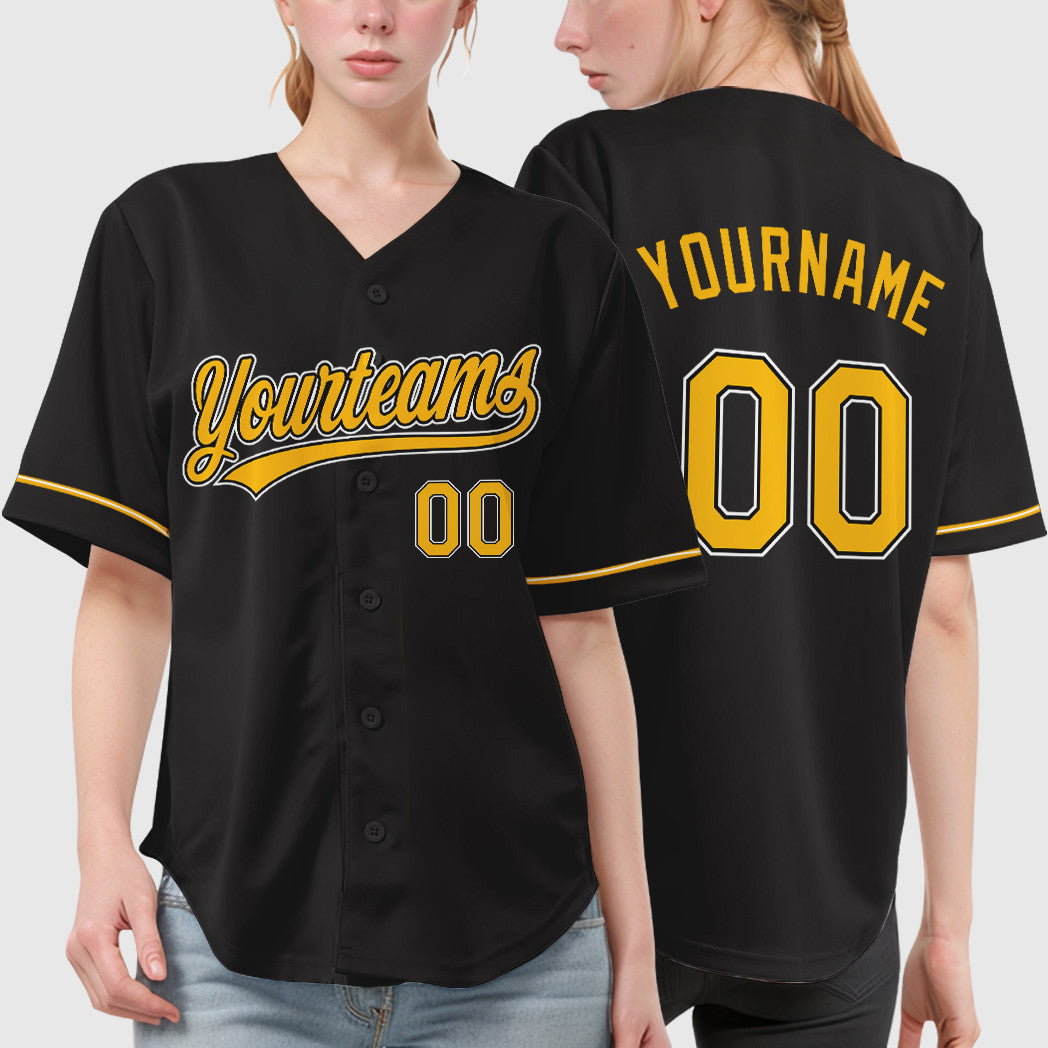 Custom Black Gold Gold-White Baseball Jersey