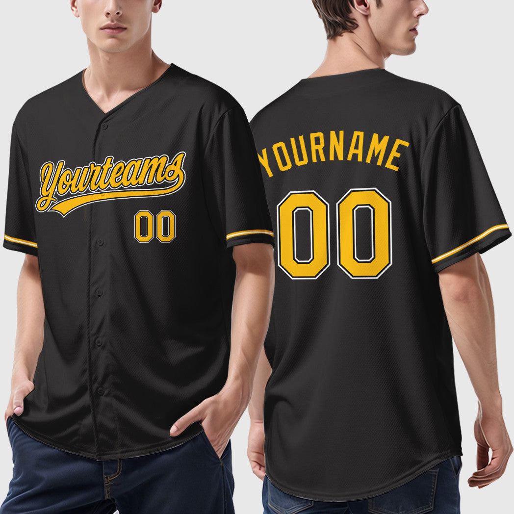 Custom Black Gold Gold-White Baseball Jersey