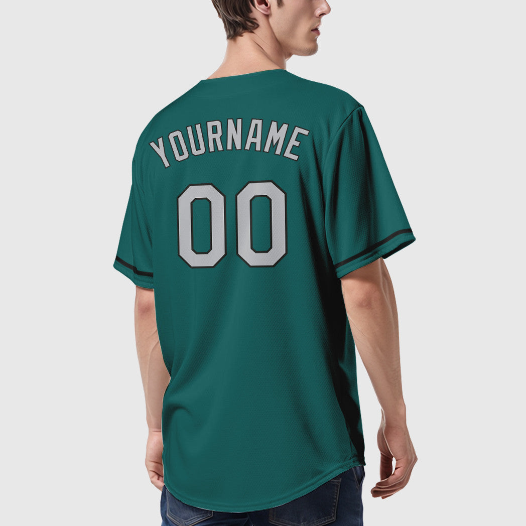 Custom Teal Gray Black Baseball Jersey