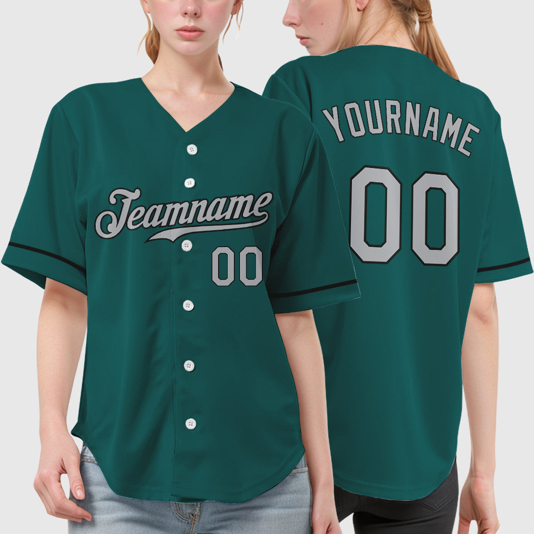 Custom Teal Gray Black Baseball Jersey