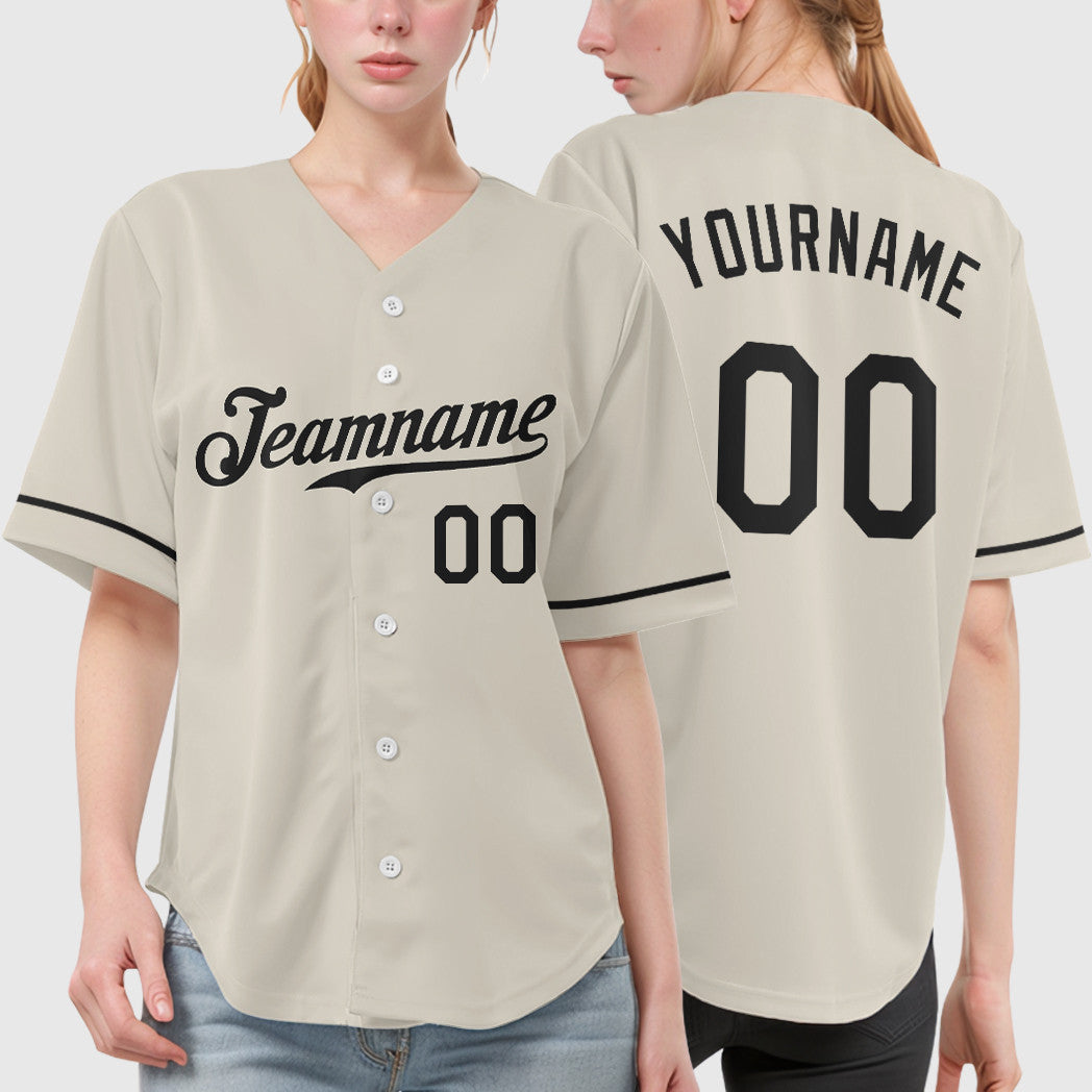 Custom Cream Black Black Baseball Jersey