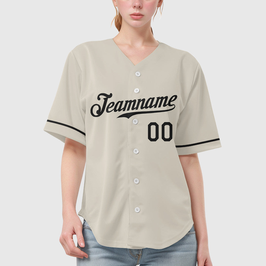 Custom Cream Black Black Baseball Jersey