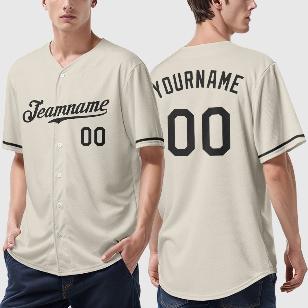 Custom Cream Black Black Baseball Jersey