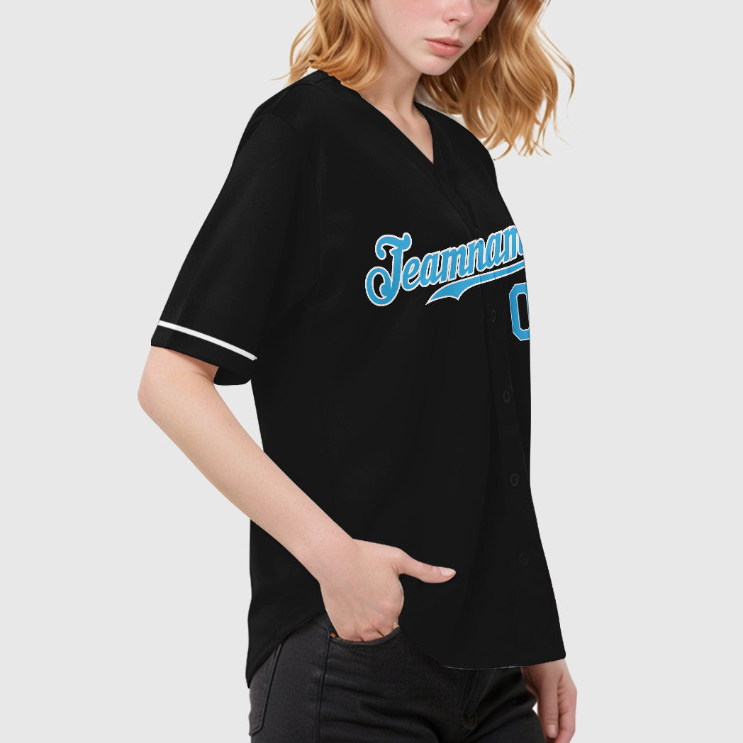 Custom Black White Pinstripe-Sky Blue Baseball Jersey