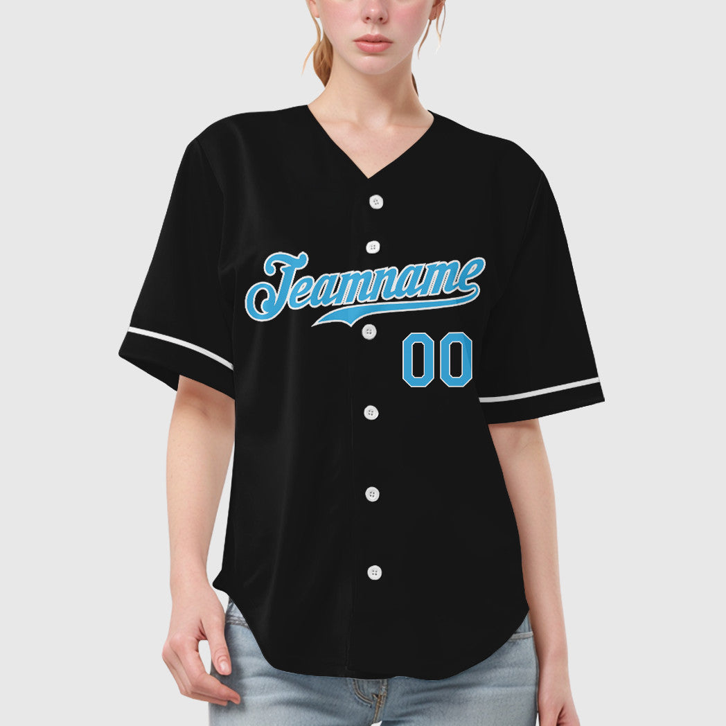 Custom Black White Pinstripe-Sky Blue Baseball Jersey