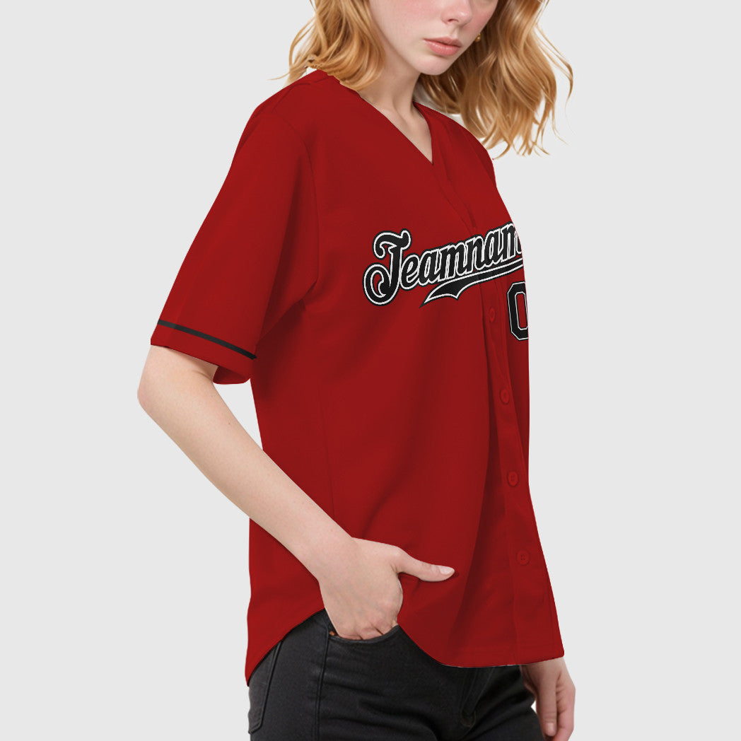 Custom Red Black Black-White Baseball Jersey