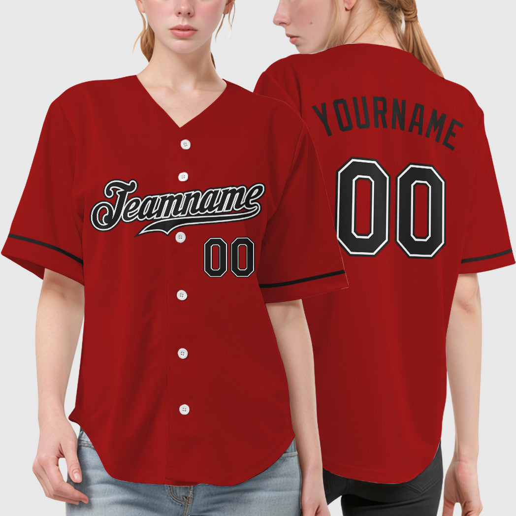 Custom Red Black Black-White Baseball Jersey