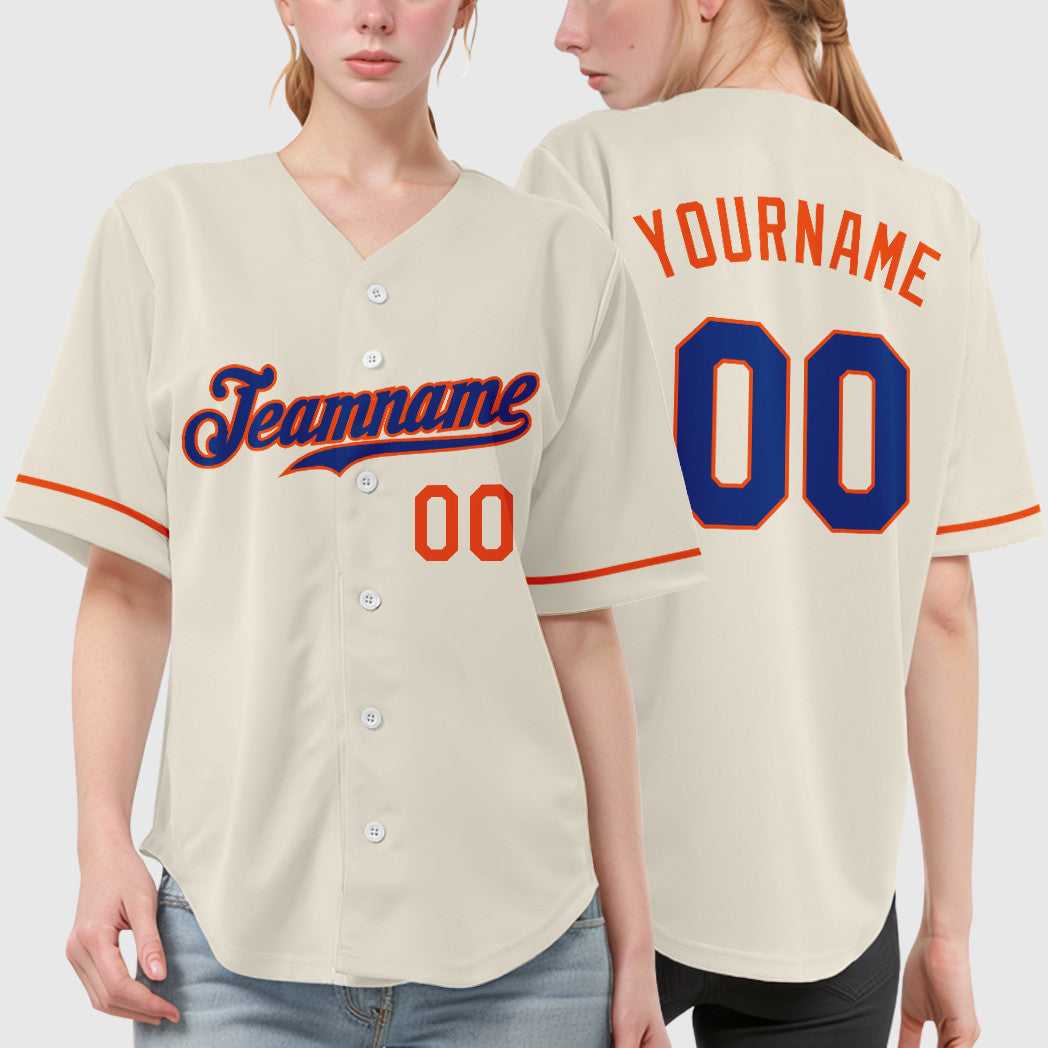 Custom Cream Royal Royal-Orange Baseball Jersey