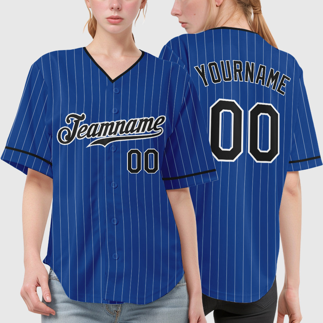 Custom Royal White Black-White Pinstripe Baseball Jersey