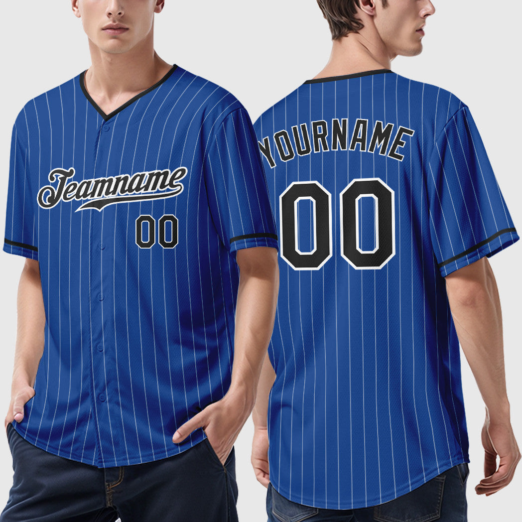 Custom Royal White Black-White Pinstripe Baseball Jersey