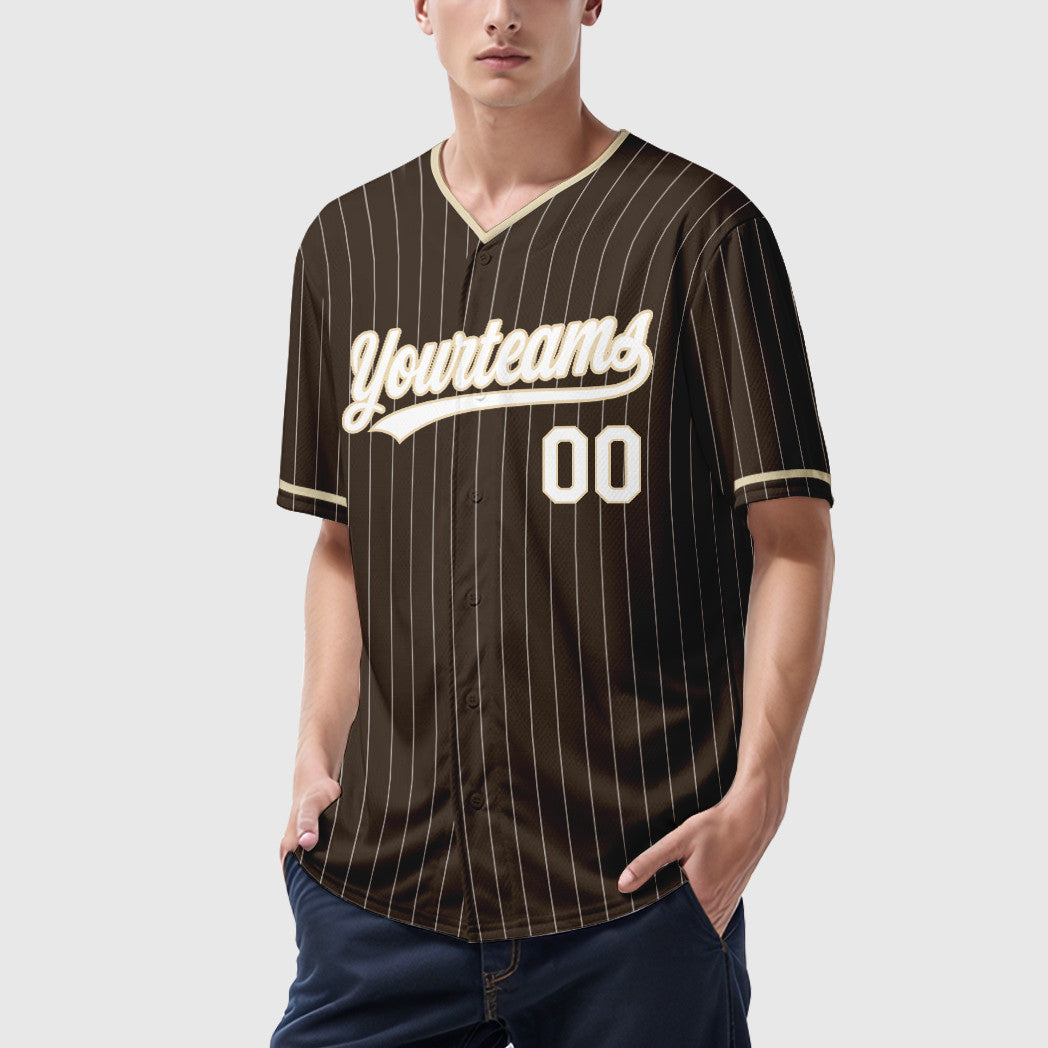 Custom Brown White City Cream Pinstripe Baseball Jersey