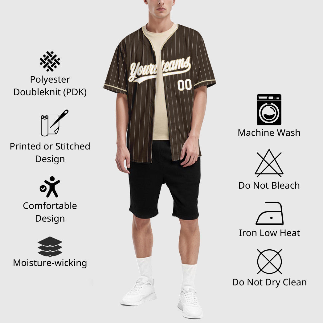 Custom Brown White City Cream Pinstripe Baseball Jersey
