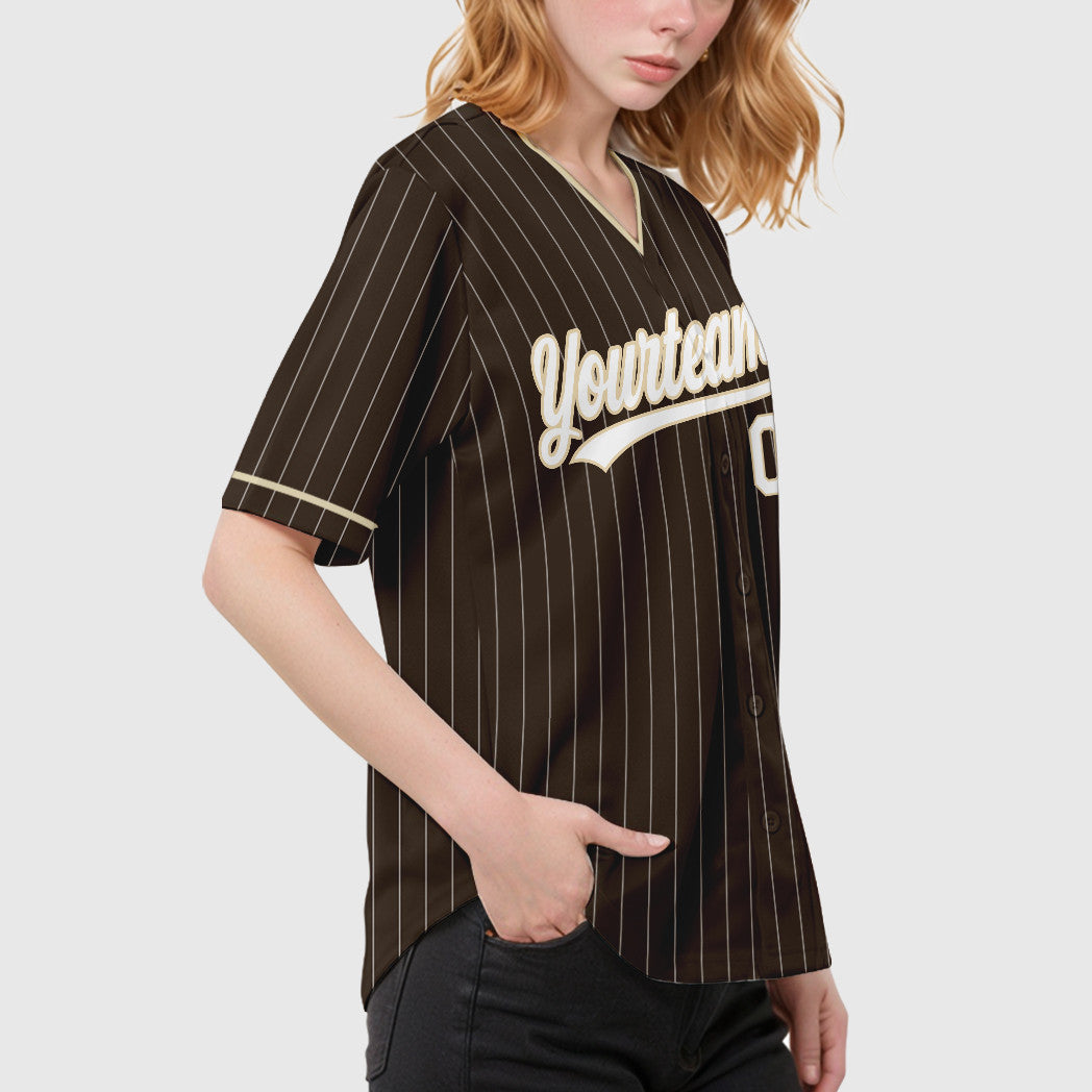 Custom Brown White City Cream Pinstripe Baseball Jersey