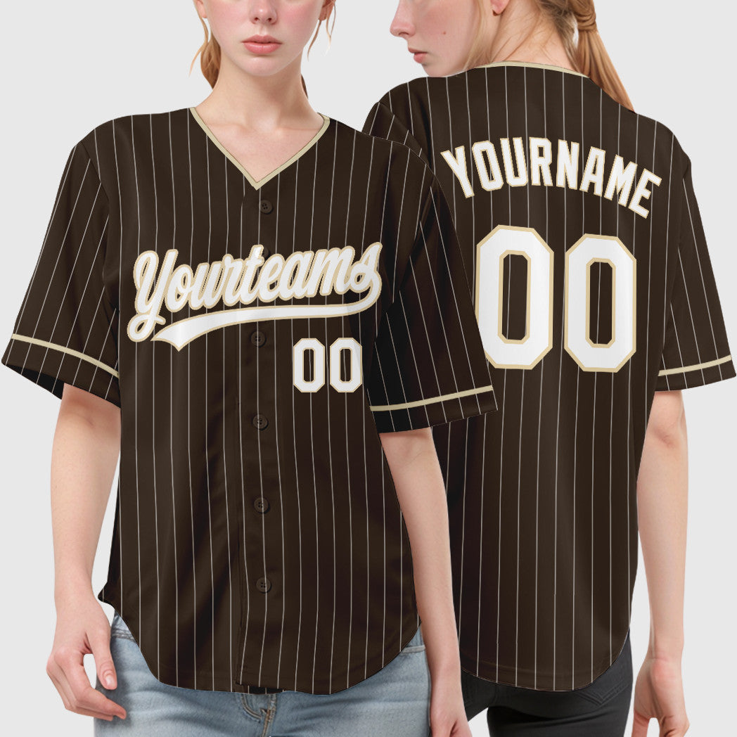 Custom Brown White City Cream Pinstripe Baseball Jersey