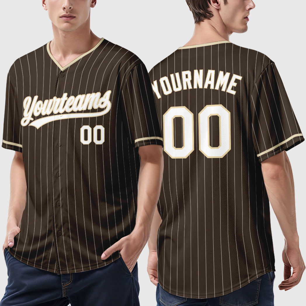Custom Brown White City Cream Pinstripe Baseball Jersey
