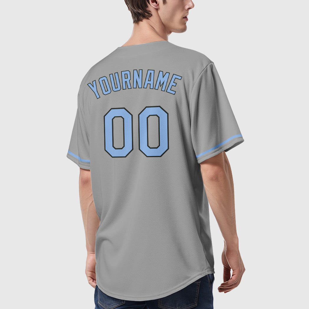 Custom Gray Black Light Blue Baseball Jersey