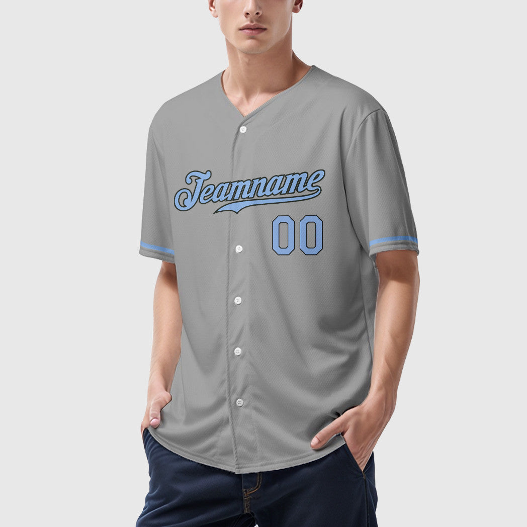 Custom Gray Black Light Blue Baseball Jersey