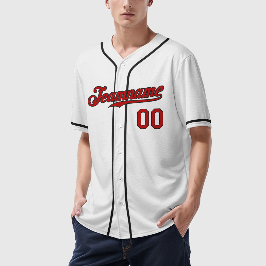 Custom White Red Red-Black Sleeve Baseball Jersey