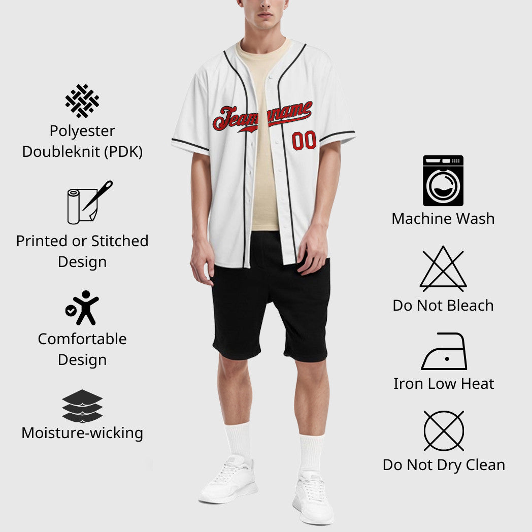 Custom White Red Red-Black Sleeve Baseball Jersey