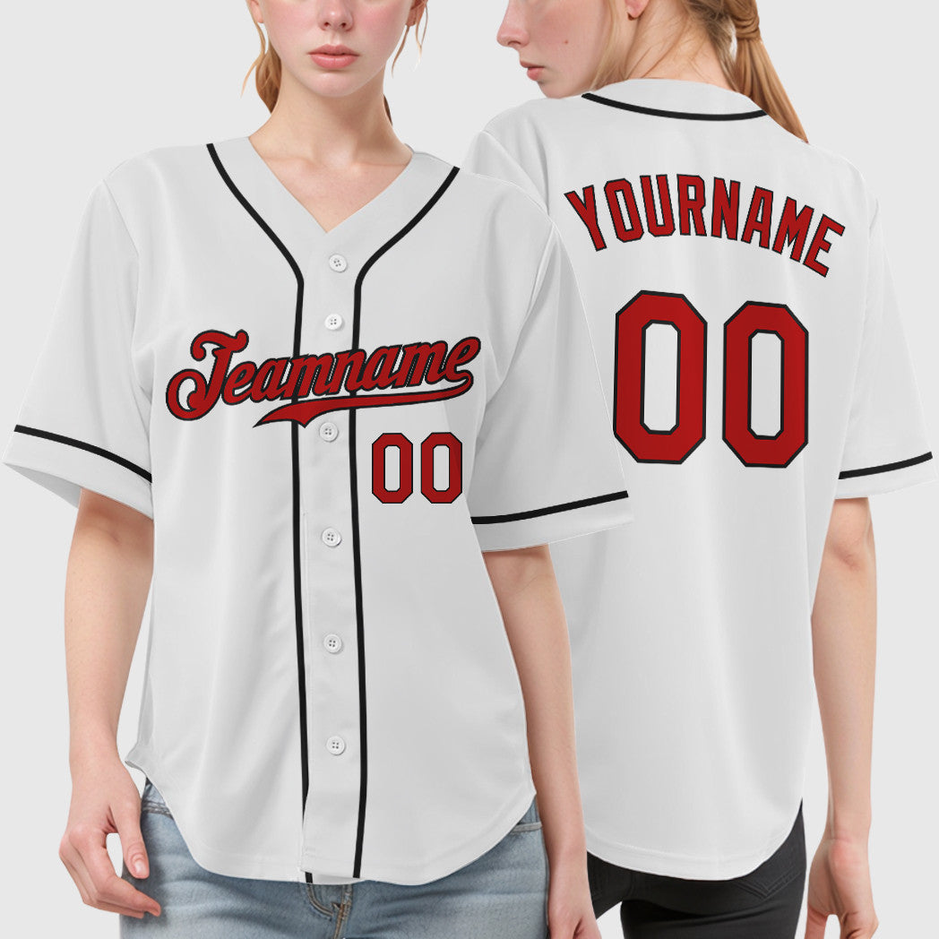 Custom White Red Red-Black Sleeve Baseball Jersey