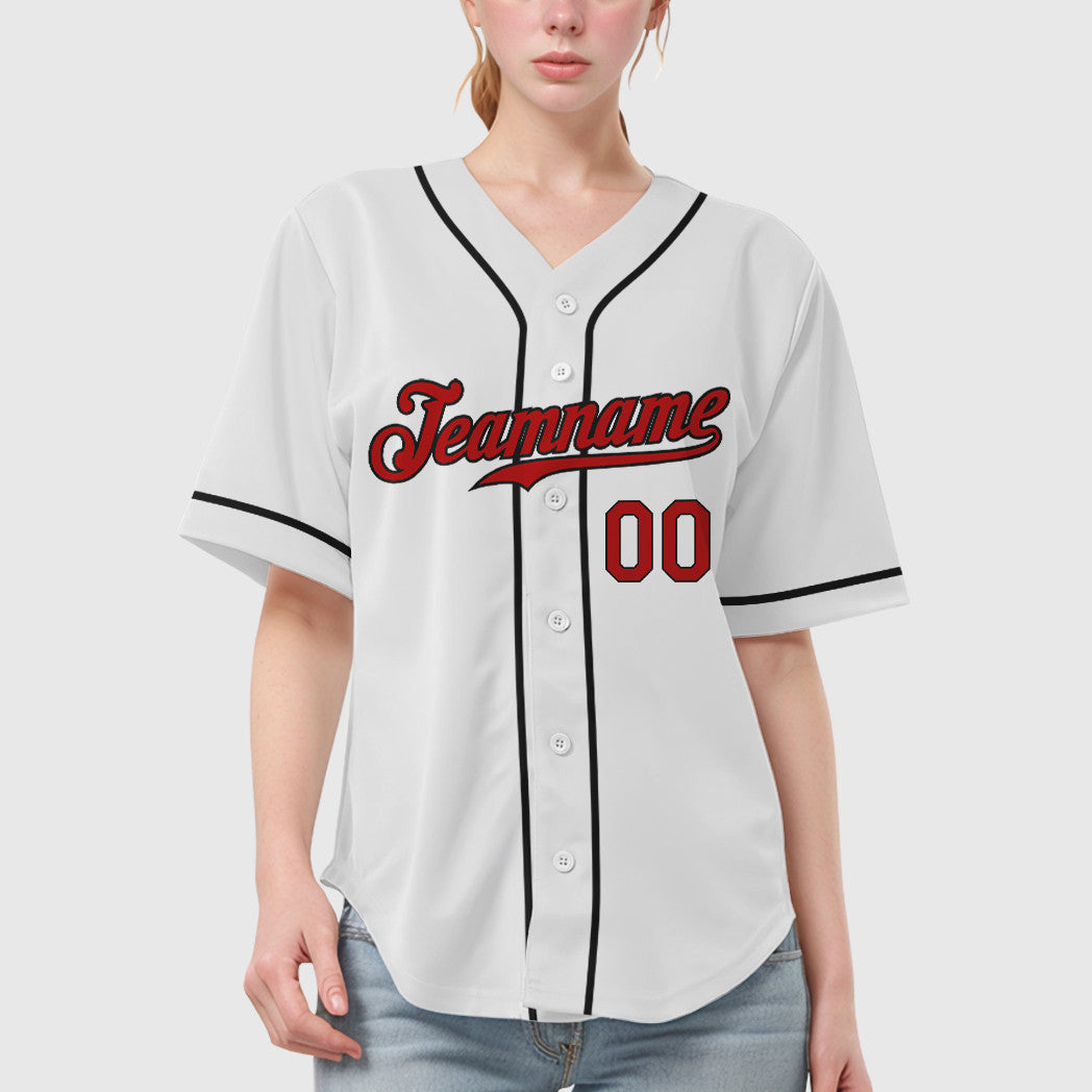 Custom White Red Red-Black Sleeve Baseball Jersey