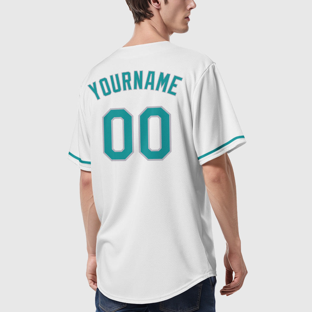 Custom White Teal Gray Baseball Jersey