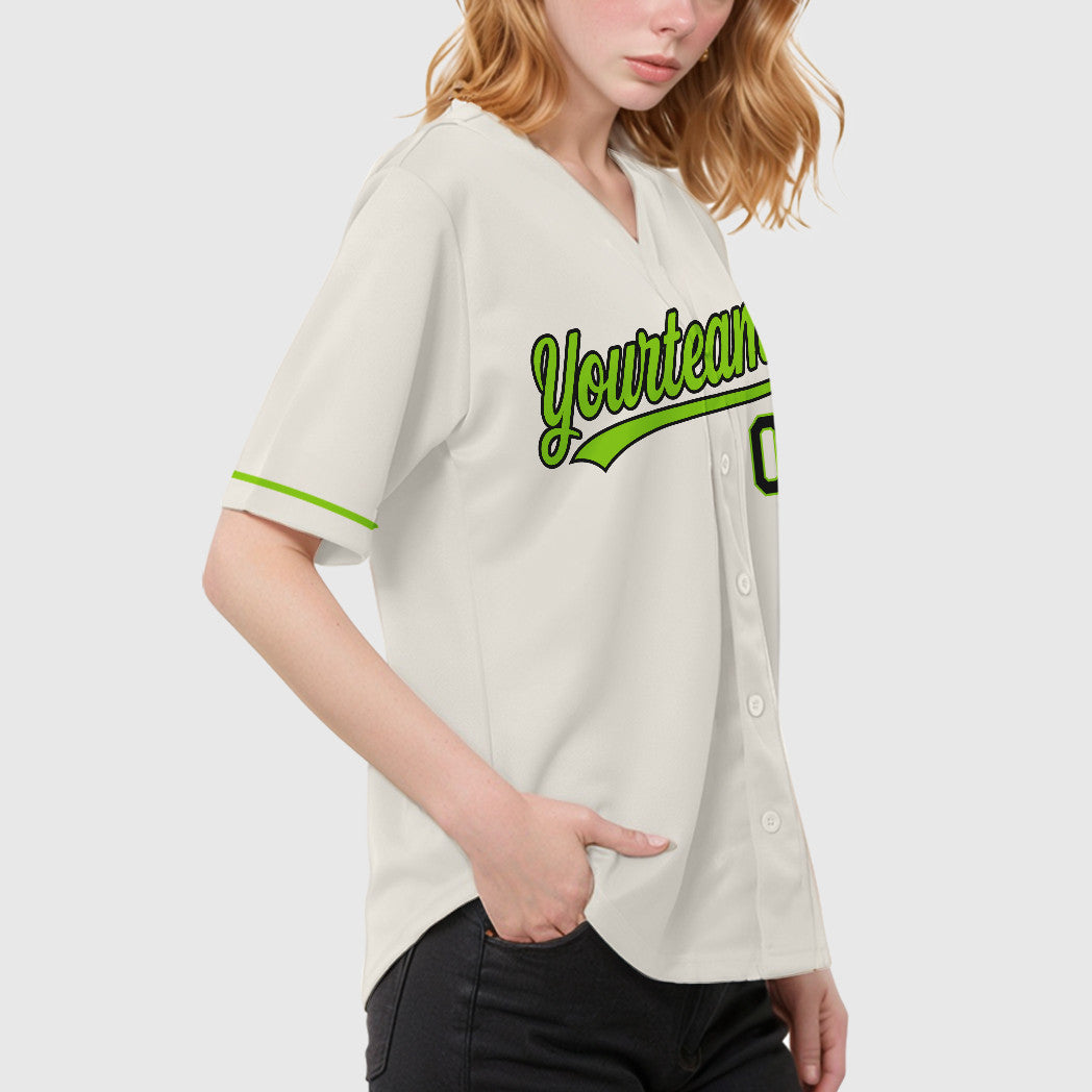 Custom Cream Black Neon Green Baseball Jersey