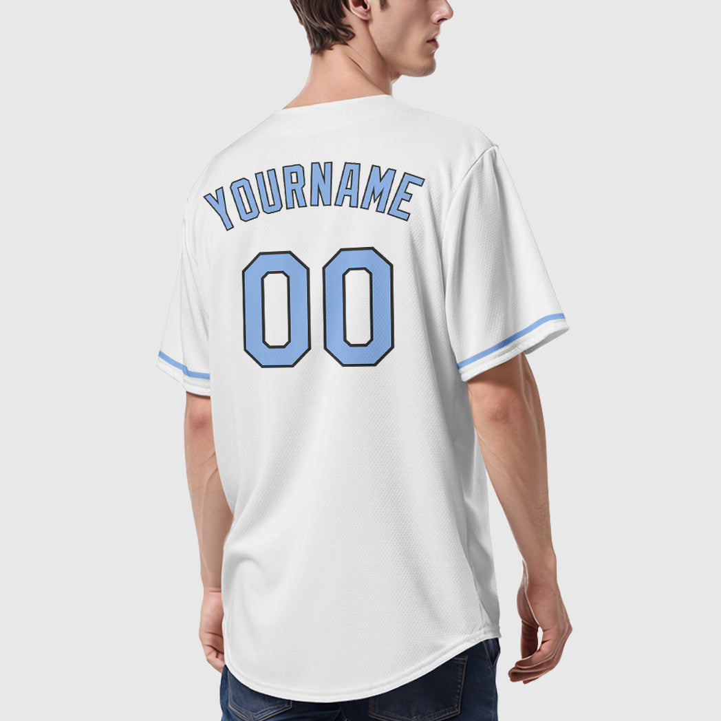 Custom White Light Blue Steel Gray Baseball Jersey