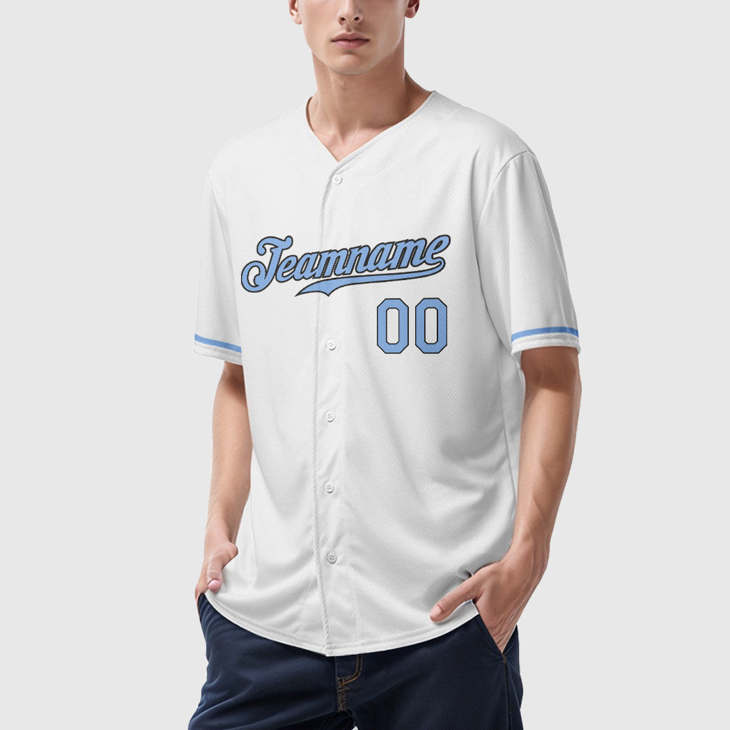 Custom White Light Blue Steel Gray Baseball Jersey