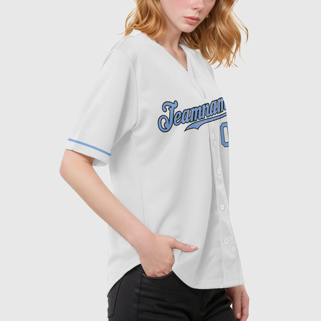 Custom White Light Blue Steel Gray Baseball Jersey