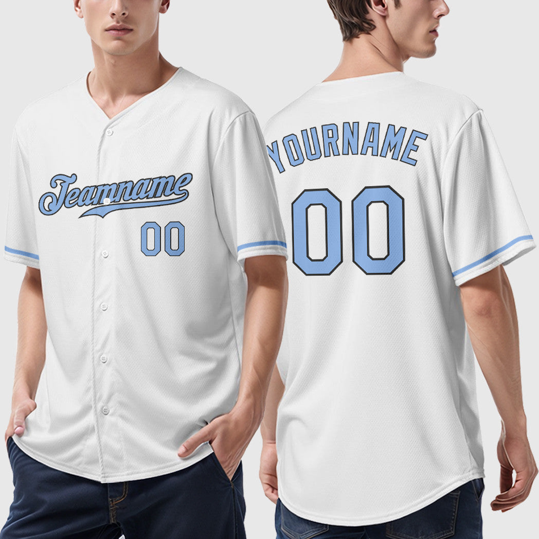 Custom White Light Blue Steel Gray Baseball Jersey