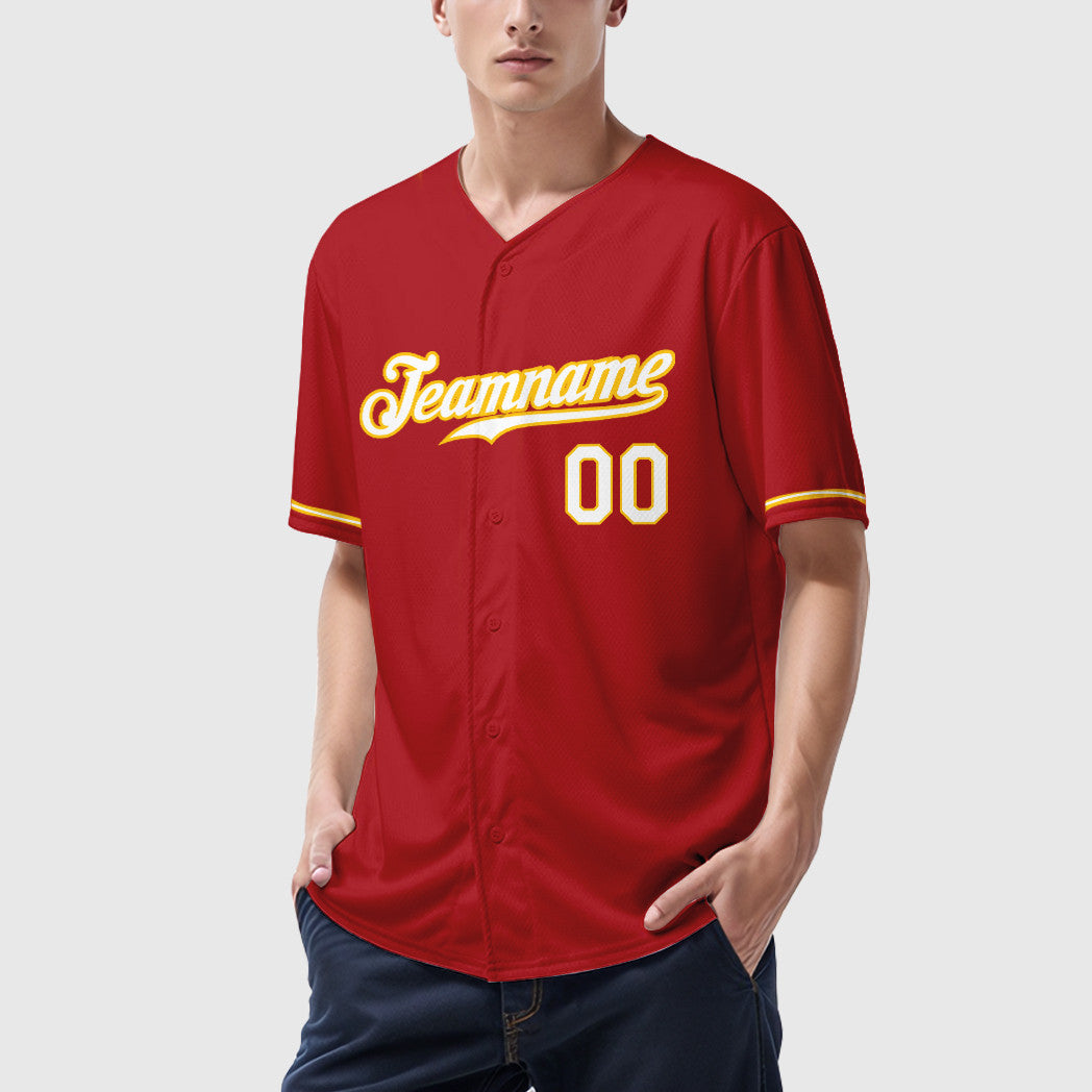 Custom Red Gold White-Gold Baseball Jersey