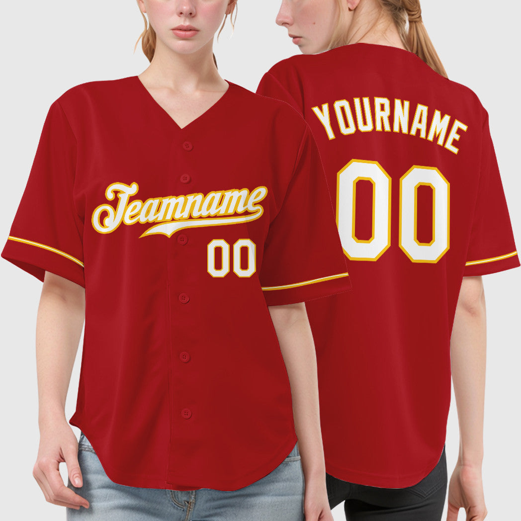 Custom Red Gold White-Gold Baseball Jersey