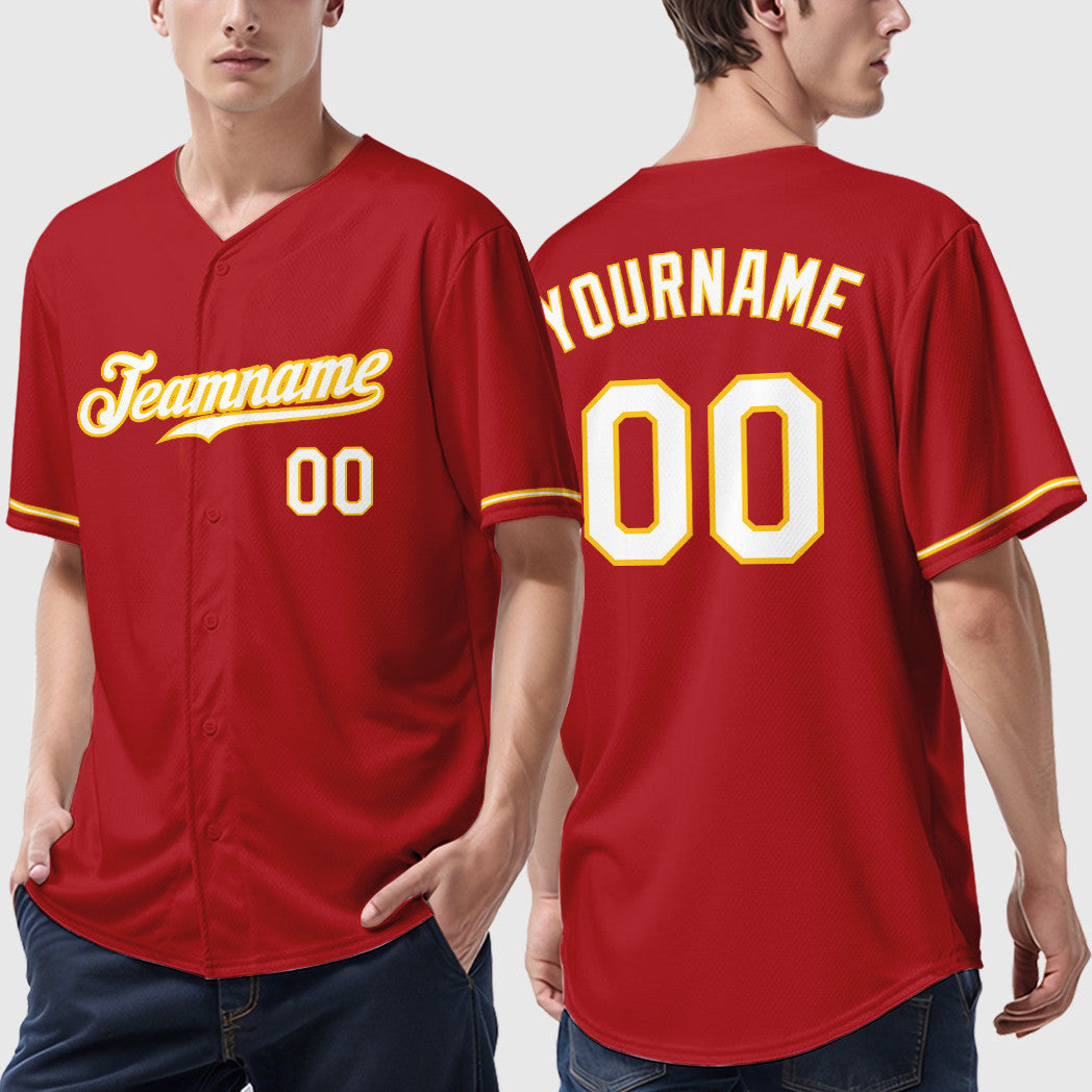 Custom Red Gold White-Gold Baseball Jersey
