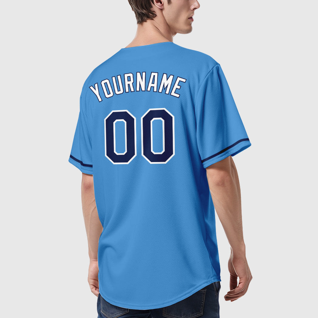 Custom Powder Blue White Navy-White Baseball Jersey