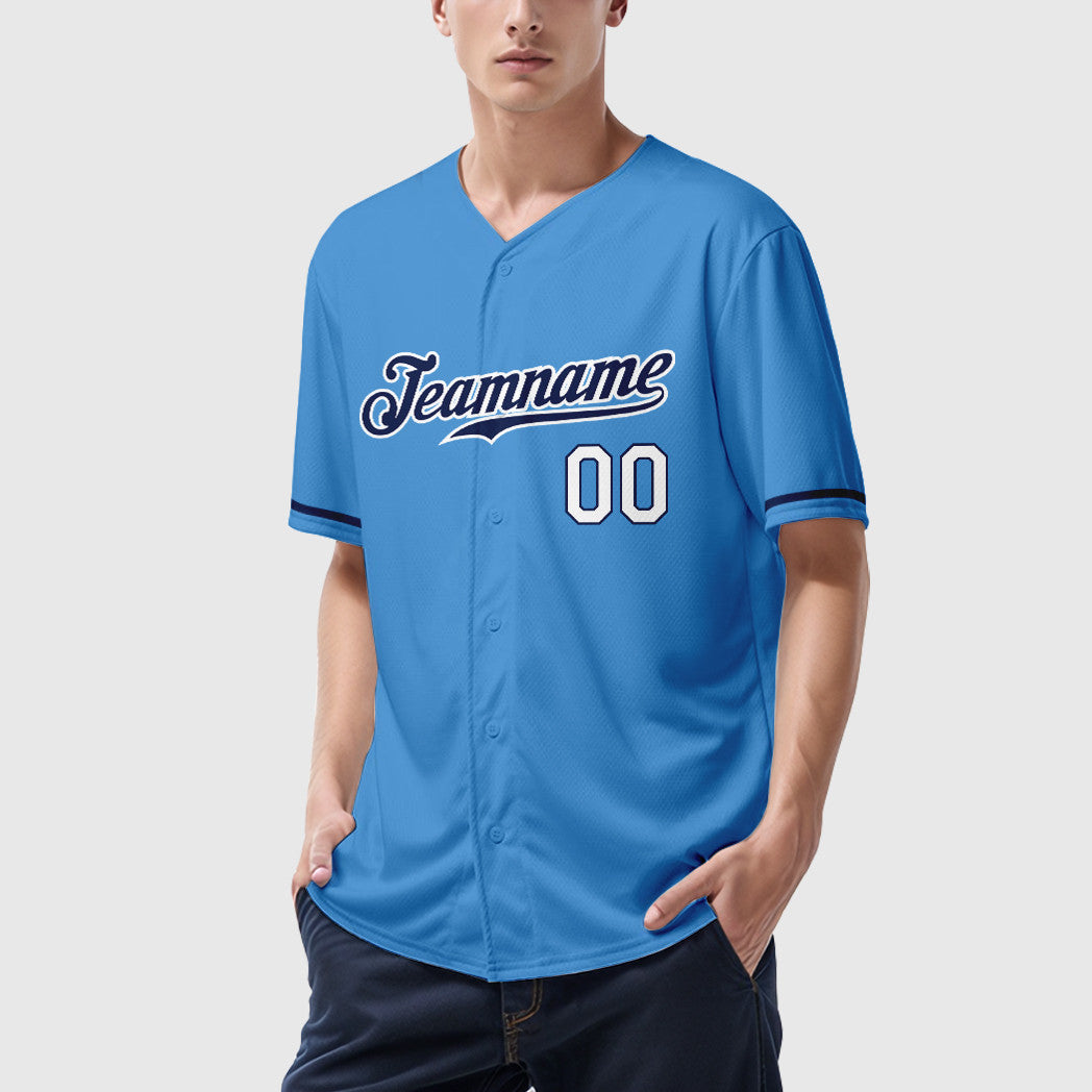 Custom Powder Blue White Navy-White Baseball Jersey