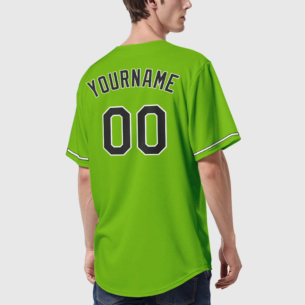 Custom Neon Green Black Black-White Baseball Jersey