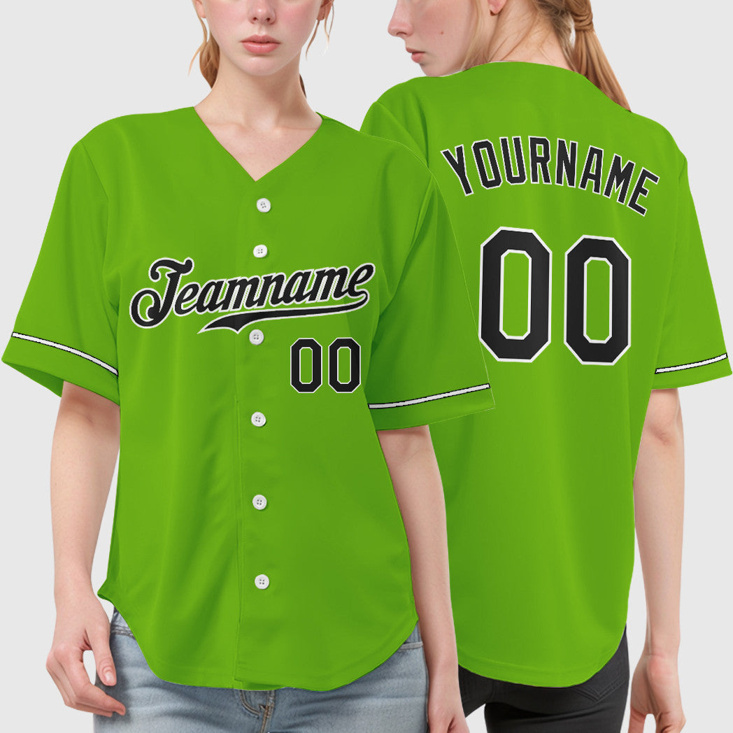 Custom Neon Green Black Black-White Baseball Jersey