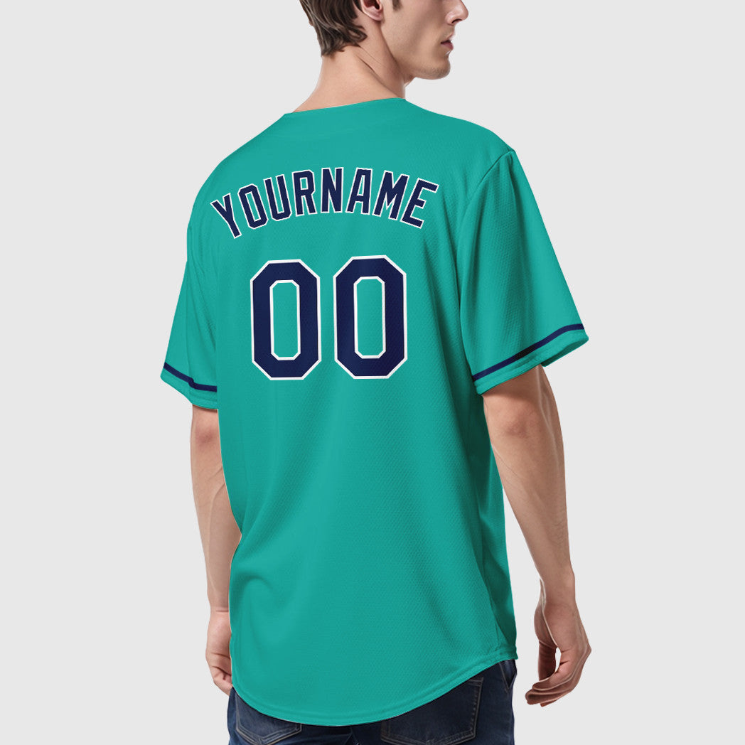Custom Aqua White Navy Baseball Jersey
