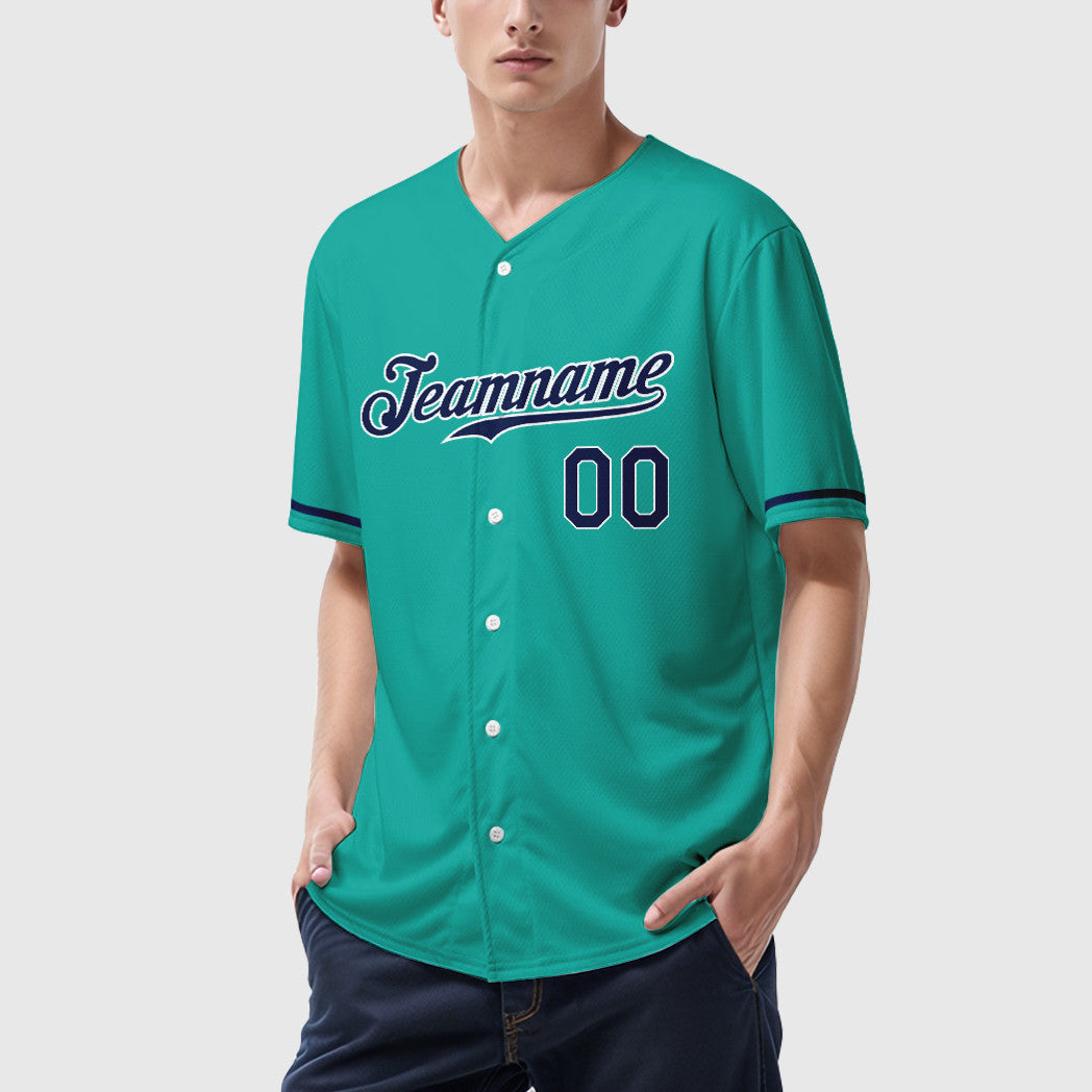 Custom Aqua White Navy Baseball Jersey