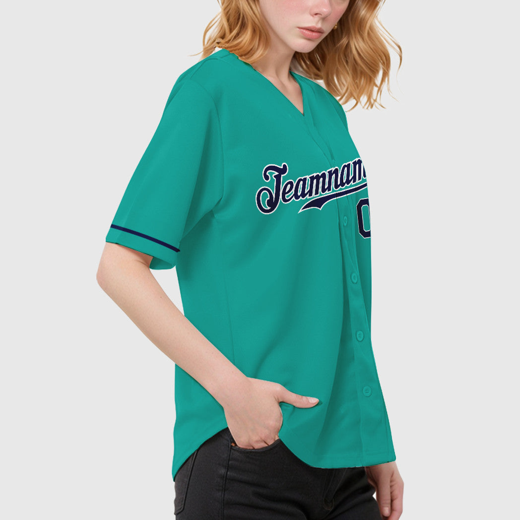 Custom Aqua White Navy Baseball Jersey