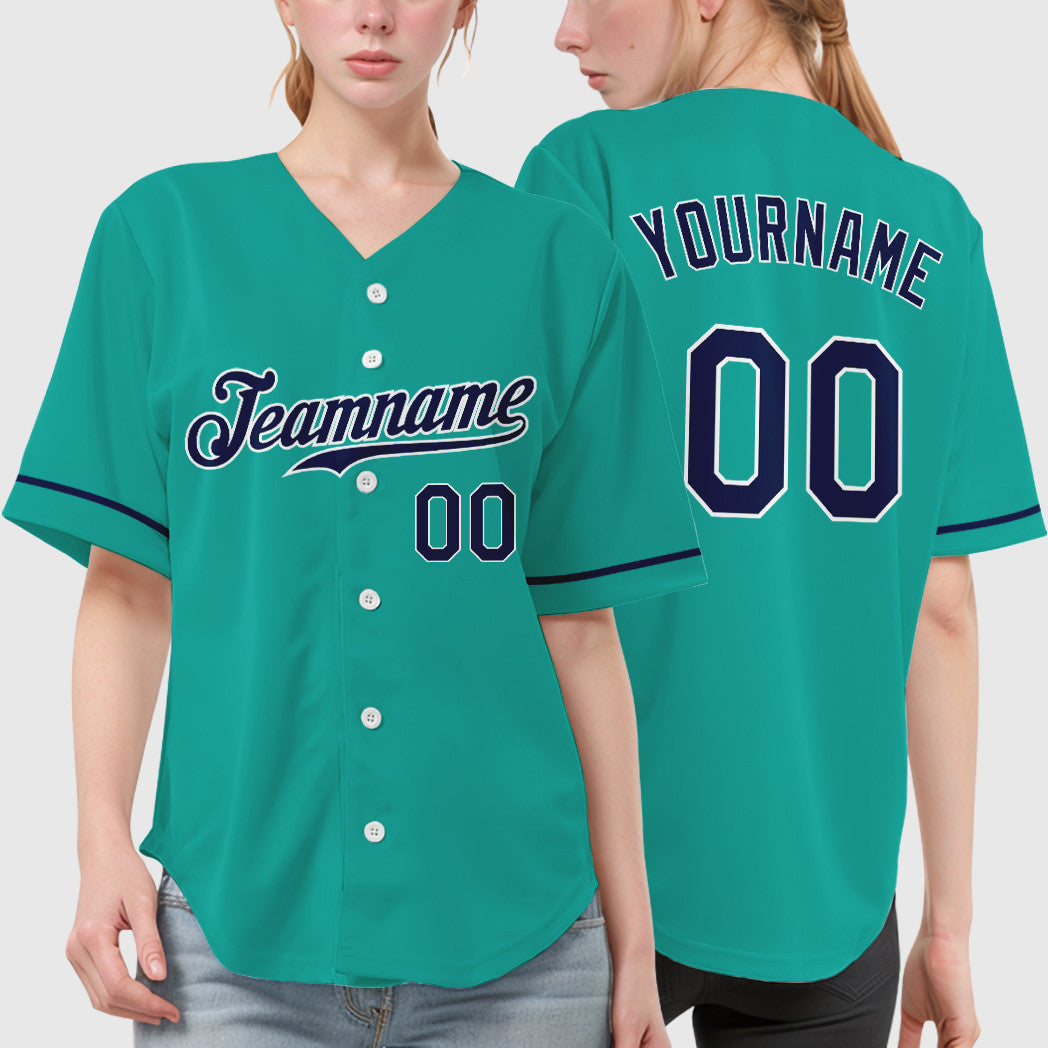 Custom Aqua White Navy Baseball Jersey