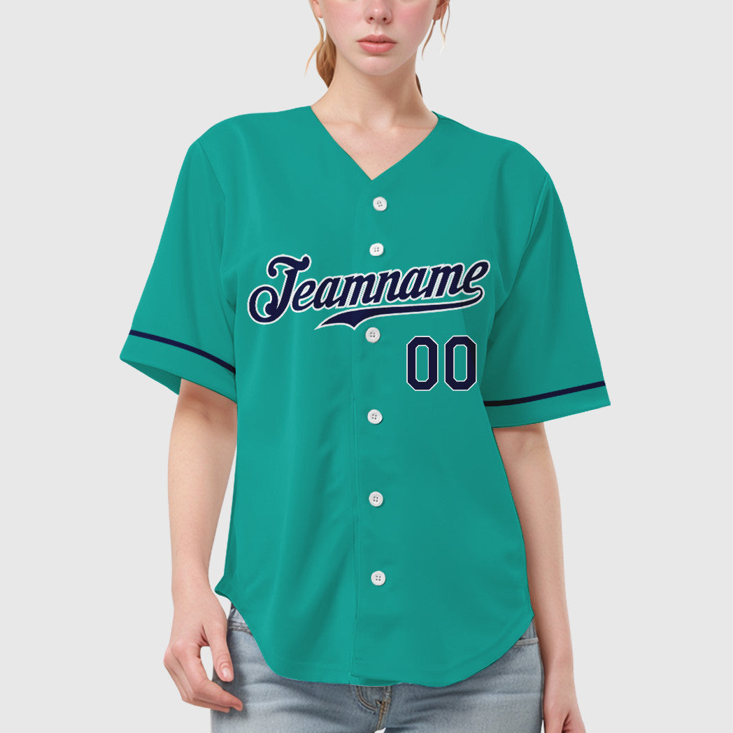 Custom Aqua White Navy Baseball Jersey