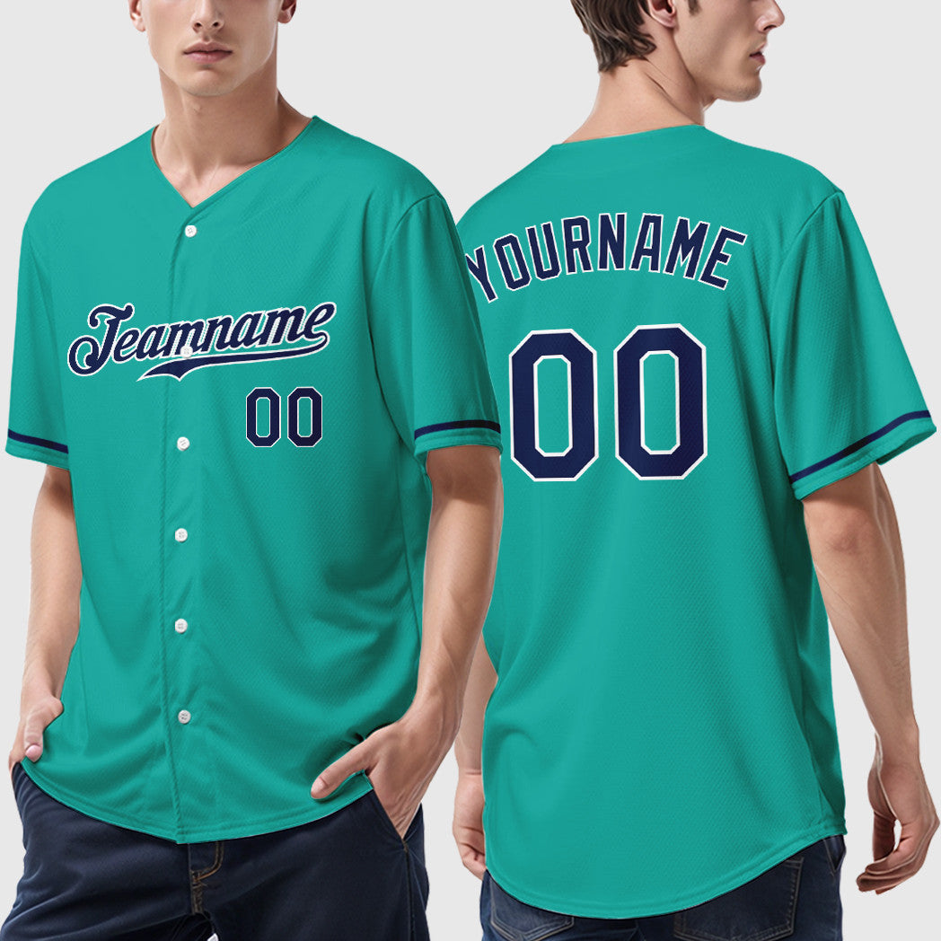 Custom Aqua White Navy Baseball Jersey