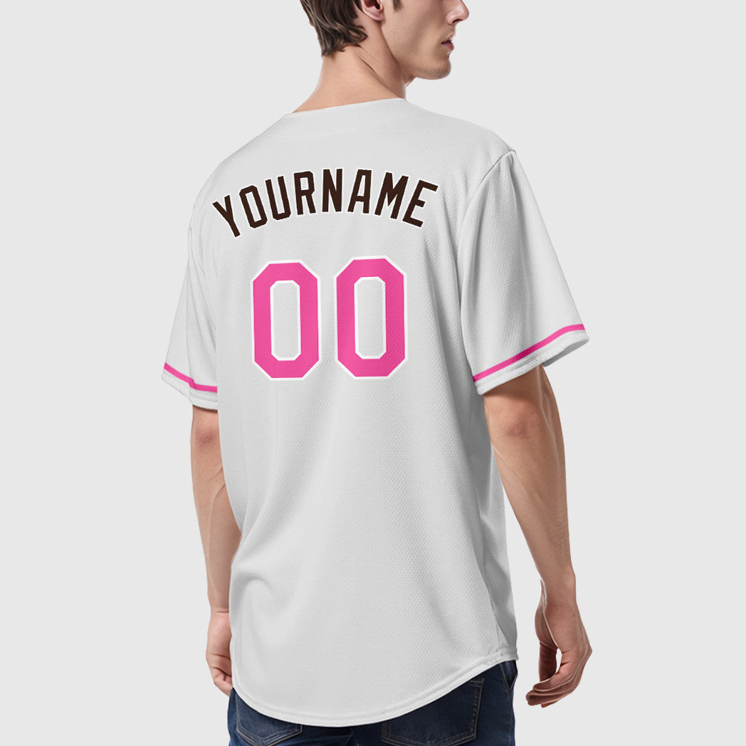 Custom White Brown Pink Baseball Jersey