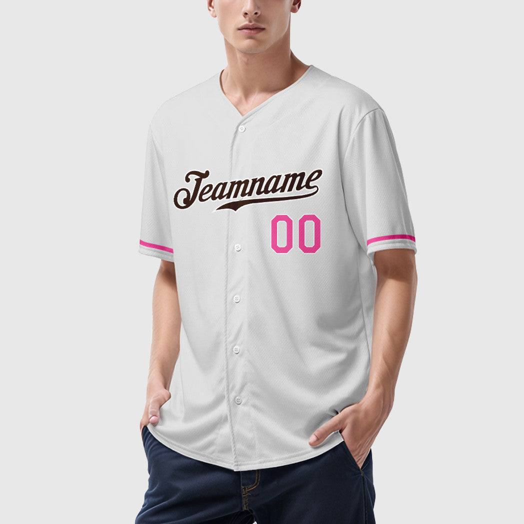 Custom White Brown Pink Baseball Jersey