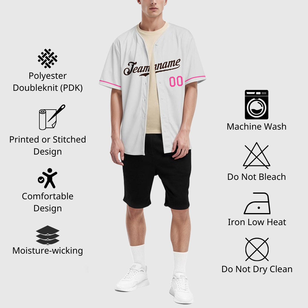 Custom White Brown Pink Baseball Jersey