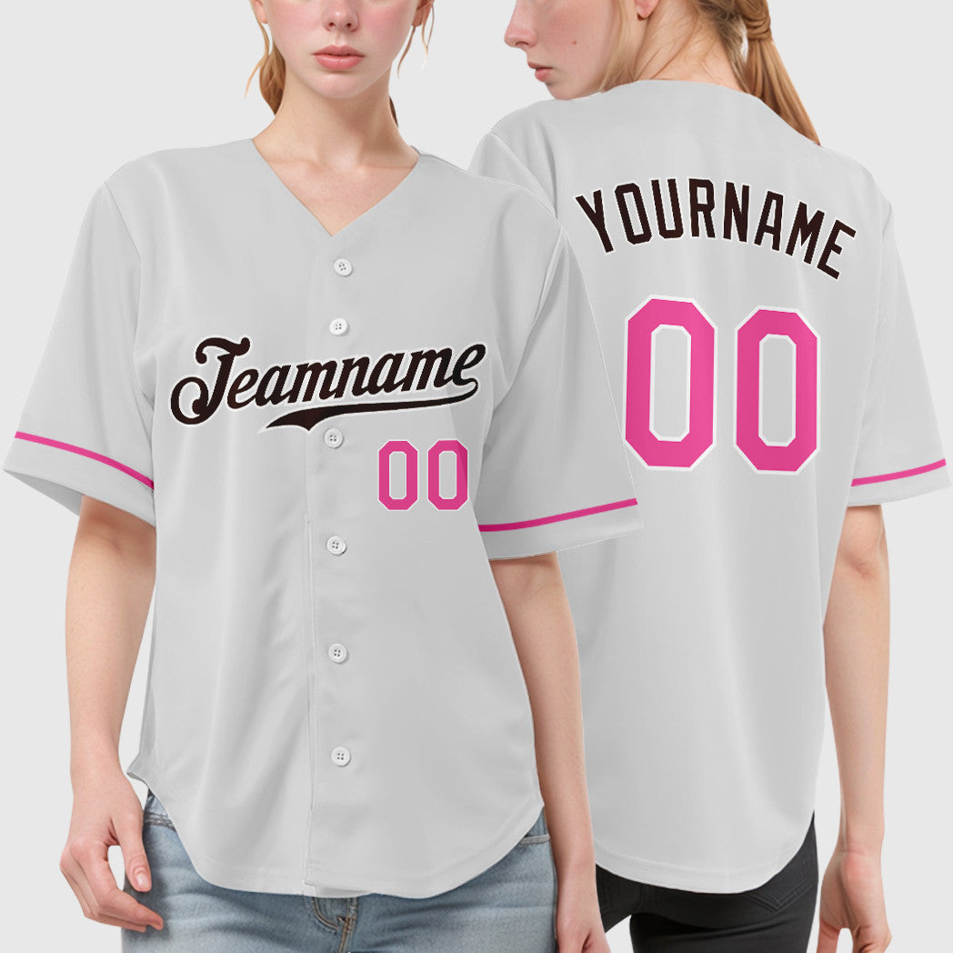 Custom White Brown Pink Baseball Jersey
