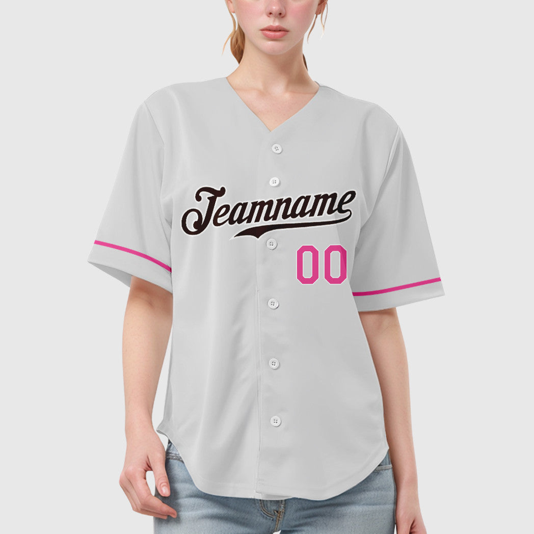 Custom White Brown Pink Baseball Jersey