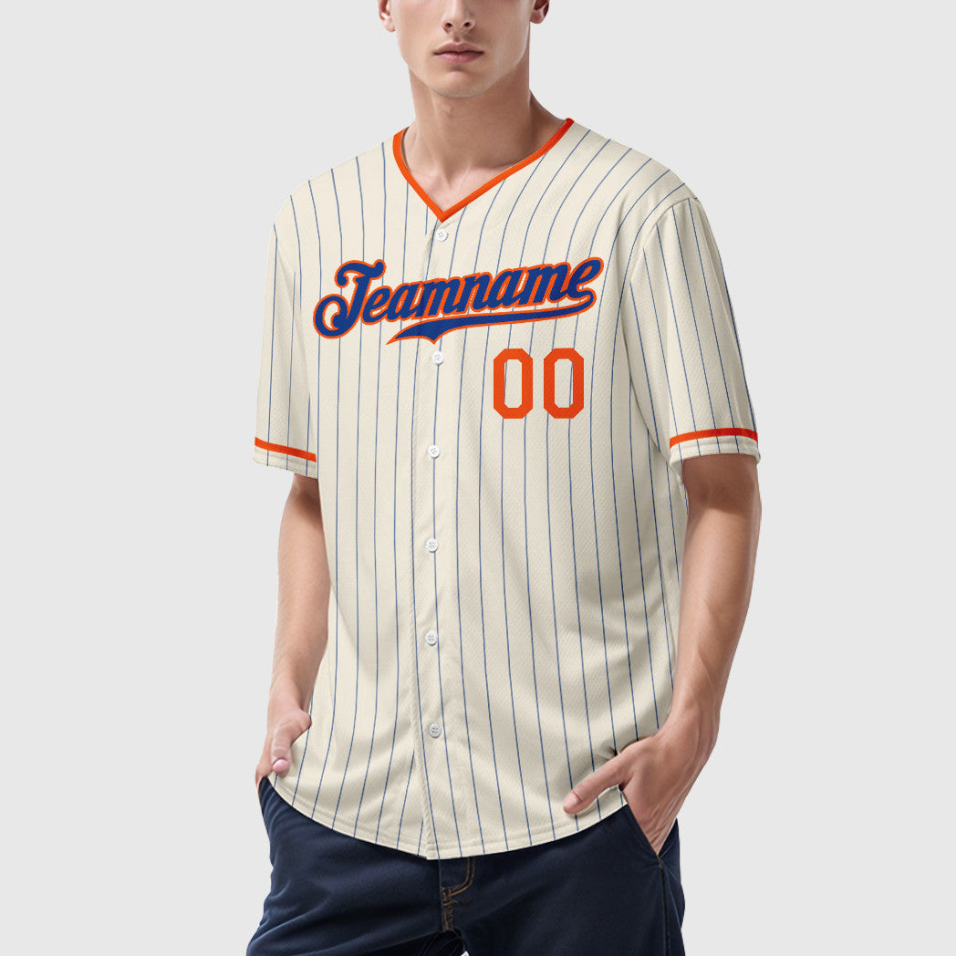 Custom Cream Royal Royal-Orange Pinstripe Baseball Jersey